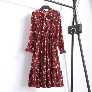 midi chiffon women's dress with long sleeves