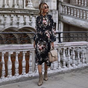 women's puff sleeved floral printed dress